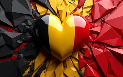 I Love Belgium, 4k, creative, colorful 3D background, Day of Belgium, geometric art, flag of Belgium, heart with Belgian flag, artwork, 3D hearts, Belgian flag, Belgium, Love for Belgium