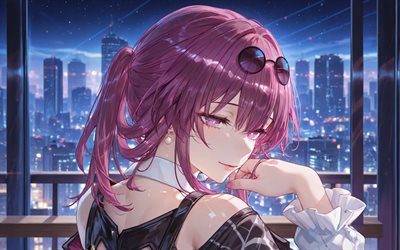 4k, kafka, notturno, honkai star rail, manga, paesaggio urbano dell'orizzonte, personaggi dell'anime, personaggi honkai star rail, kafka honkai star rail