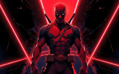 dead pool, 4k, rayos de neón rojos, superhéroes, cómics marvel, oscurece, arte abstracto, arte deadpool, fan art, consorcio inactivo 4k