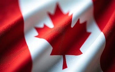 kanada bayrağı, 4k, kanada bayrağı yakın çekim, 3 boyutlu kumaş dokusu, kuzey amerika, kanada