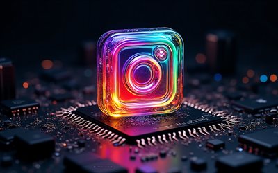 Instagram 3D logo, 4K, black techno background, neon light, Instagram emblem, Instagram sign, Instagram logo, Instagram