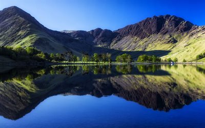 Buttermere Lago, reflexión, montañas, Inglaterra, reino unido