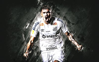 tiquinho soares, santos fc, calciatore brasiliano, sfondo di pietra bianca, grunge art, tiquinho, serie brasiliana a, brasile, calcio, tiquinho santos fc