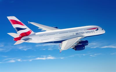 airbus a380, 4k, british airways, piani passeggeri, viaggi aerei, a380, aviazione civile, trasporto passeggeri, airbus, aviazione