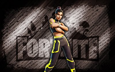 amplitud fortnite, 4k, fondo diagonal marrón, arte grune, fortnita, obra de arte, piel de amplitud, personajes de fortnite, amplitud, piel de amplitud de fortnite