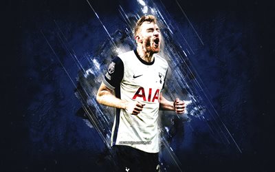 Dejan Kulusevski, Tottenham Hotspur, Swedish footballer, blue stone background, grunge art, Premier League, England, football, Dejan Kulusevski Tottenham