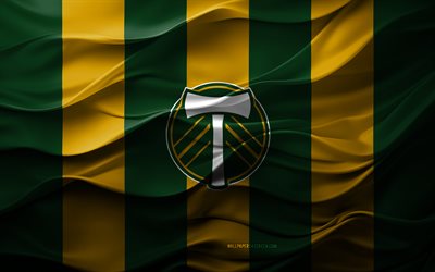 4k, logotipo de portland timbers 2025, fondo 3d amarillo verde, portland timbers 2025 emblema, equipo de fútbol americano, logotipo de portland timbers, textura 3d, mls, eeuu, timbers de portland, fútbol, portland timbers nuevo logotipo