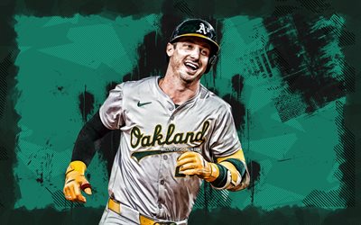 4k, brent rooker, yeşil grunge arka planı, oakland atletizm, mlb, amerikan beyzbol oyuncuları, brent rooker 4k, beyzbol, major league beyzbol, brent rooker oakland atletizm