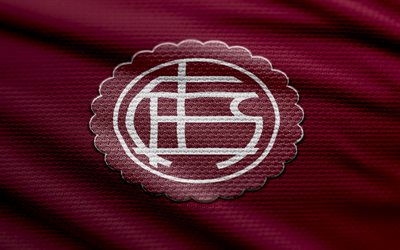 ca lanus kumaş logosu, 4k, bordo kumaş arka plan, arjantin primera bölümü, bokh, futbol, ca lanus logosu, ca lanus amblemi, ca lanus, arjantin futbol kulübü, lanus fc