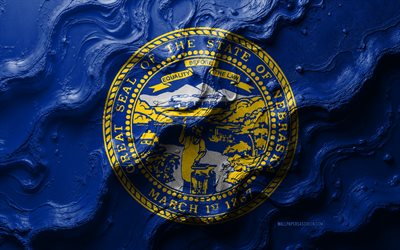 drapeau du nebraska, 4k, texture des vagues de pierre, drapeau 3d du nebraska, drapeau de l'état du nebraska, usa, drapeaux des états américains, nebraska