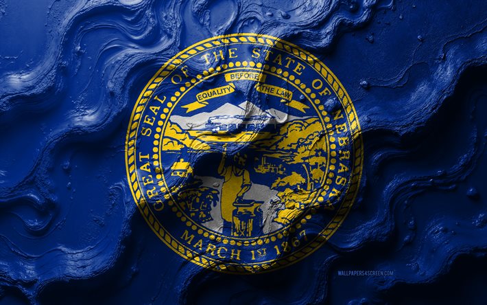 bandiera del nebraska, 4k, trama delle onde di pietra, flag 3d del nebraska, bandiera dello stato del nebraska, usa, bandiere degli stati americani, nebraska
