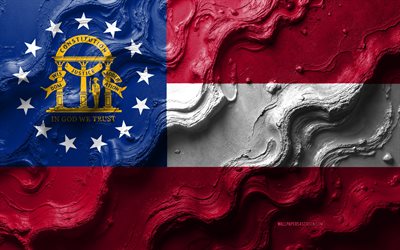 bandiera della georgia, 4k, trama delle onde di pietra, bandiera 3d georgia, bandiera dello stato della georgia, usa, bandiere degli stati americani, georgia
