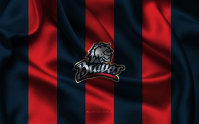 4k, Bravos de Leon logo, red blue silk fabric, Mexican baseball team, Bravos de Leon emblem, Mexican Baseball League, Bravos de Leon, Mexico, baseball, Bravos de Leon flag, LMB