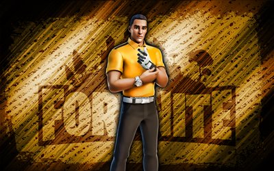 Yellow Cart Champion Fortnite, 4k, yellow diagonal background, grunge art, Fortnite, artwork, Yellow Cart Champion Skin, Fortnite characters, Yellow Cart Champion, Fortnite Yellow Cart Champion Skin