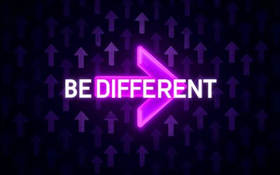 Be different, 4k, purple neon arrow, creative, Be different concepts, darkness, arrows patterns, Be different inscription, artwork, Be different art