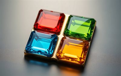microsoft 3d  kristallilogo, 4k, metallinen tausta, microsoft värillinen logo, microsoftin logo, windows 11 logo, windows 11, windows logo, windows
