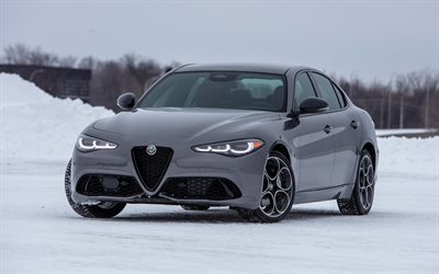 alfa romeo giulia sprint, 4k, invierno, 2026 coches, fuera de la carretera, alfa romeo giulia, alfa romeo giulia gris, coches italianos, 2026 alfa romeo giulia, alfa romeo