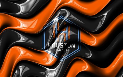 logo 3d houston dash, 4k, vagues 3d orange noir, nwsl, football, drapeau houston dash, créatif, logo houston dash, houston dash fc, club de football argentin, houston dash