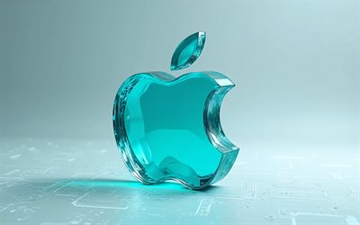 logotipo de cristal turquesa da apple, 4k, símbolo da maçã, logotipo de vidro turquesa da apple, emblema da maçã, logotipo turquesa da apple, sinal de maçã, maçã, logotipo 3d da apple