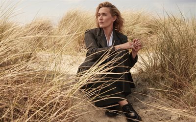 kate winslet, 4k, atriz inglesa, sessão de fotos, costa, estrela inglesa, kate elizabeth winslet, sessão fotográfica de kate winslet