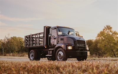 2026, mack md, 4k, vue de face, extérieur, camion noir, noir mack md, tombereau, voitures américaines, mack