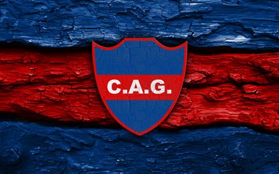 logo en bois ca guemes, 4k, fond en bois bleu rouge, primera nationale, football, logo ca guemes, emblème ca guemes, guemes fc, club de football argentin, ca guèmes