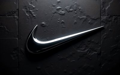 logotipo de metal negro de nike, fondo de piedra oscura, 4k, logotipo de acero negro de nike, emblema de nike, logotipo de nike, signo de nike, nike