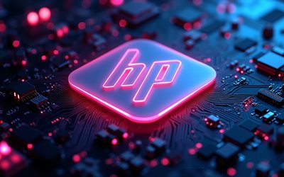 شعار hewlett packard نيون كريستالي, 4k, شعار شركة هيوليت باكارد, شعار هيوليت باكارد, شعار hp نيون كريستالي, شعار اتش بي, علامة إتش بي, hp, هيوليت باكارد