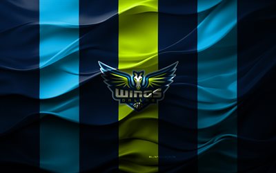 4k, logotipo de dallas wings, fondo azul verde 3d, emblema de las alas de dallas, wnba, equipo de baloncesto americano, bandera de alas de dallas, textura 3d, alas de dallas, baloncesto, eeuu