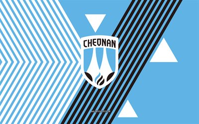 logo du cheonan city fc, 4k, équipe sud coréenne de football, fond de lignes blanches bleues, cheonan city fc, ligue k 2, corée du sud, dessin au trait, emblème du cheonan city fc, football