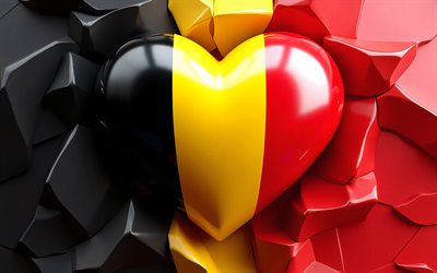 I Love Belgium, 4k, geometry, colorful 3D background, Day of Belgium, geometric art, flag of Belgium, heart with Belgian flag, artwork, 3D hearts, Belgian flag, Belgium, Love for Belgium