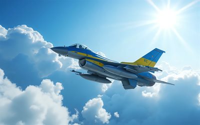 طائرة f 16 مطلية بالعلم الأوكراني, 4k, اف 16 في السماء, مقاتلة اوكرانية, العلم الأوكراني, علم إيطاليا, إف  16, القوات الجوية الأوكرانية, علم أوكرانيا, أوكرانيا