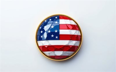 drapeau des états unis, 4k, drapeau américain à l'intérieur d'une pierre précieuse, fond blanc, gemme, fond de cristal blanc, usa, drapeau américain