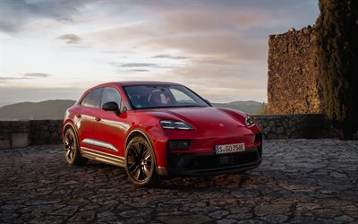 porsche macan gts, 4k, cruces, 2026 coches, atardecer, porsche macan rojo, porsche macan gts 2026, coches alemanes, porsche