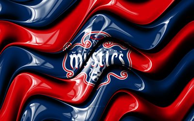 logo 3d des mystiques de washington, 4k, vagues 3d bleues et rouges, wnba, basket ball, drapeau des mystiques de washington, logo des mystiques de washington, emblème des washington mystics, équipe américaine de basket ball, mystiques de washington