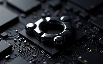 ubuntu svart glaslogotyp, 4k, linux, ubuntu brons tecken, svart moderkort, linux ubuntu, svart teknik bakgrund, ubuntu emblem, ubuntu 3d logotyp, ubuntu logotyp, ubuntu