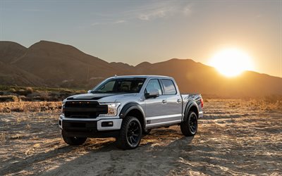 roush f 150sc, 4k, desierto, coches 2018, atardecer, ford f 150, sintonización, 2018 ford f 150, autos americanos, vado