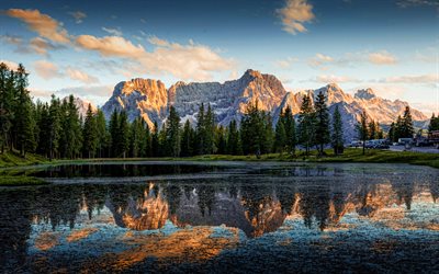antorno gölü, 4k, gün batımı, dağlar, dolomitler, alpler, güzel doğa, italyan simgeleri, italya, avrupa, yaz