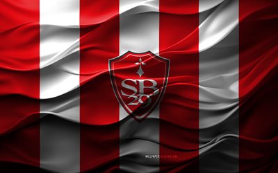 4k, stade brestois 29 logo, kırmızı beyaz 3d arka plan, ligue 1, stade brestois 29 amblem, fransız futbol takımı, stade brestois 29 bayrak, 3d doku, fransa, stade brestois, futbol, brest