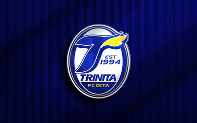 4k, oita trinita 3d 로고, j2 리그, 블루 3d 배경, 축구, 오이타 트리니타 엠블럼, oita trinita 로고, 오이타 트리니 타, 일본 축구 클럽, oita trinita fc