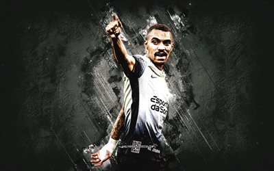 Matheuzinho, Corinthians, Brazilian footballer, white stone background, grunge art, Brazil, soccer, Matheus Franca Silva, football, Corinthians Paulista, Matheuzinho Corinthians
