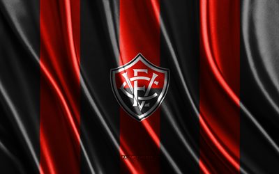 4k, logotipo da ec vitória, serie brasileira a, textura de seda preta vermelha, bandeira da ec vitória, time de futebol brasileiro, futebol, bandeira da seda, ec vitoria emblema, brasil, crachá da ec vitoria, vitoria, esporte clube vitoria