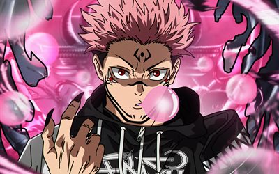 Sukuna, 4k, abstract art, Jujutsu Kaisen, protagonist, red eyes, manga, Gojo Satoru, Jujutsu Kaisen series, Jujutsu Kaisen characters, artwork, Sukuna Jujutsu Kaisen