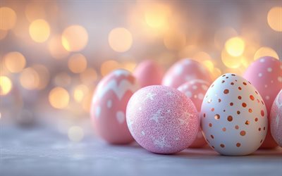 pink ostereier, frohe ostern, pink pastellintergrund, hintergrund mit ostereier, ostern, rosa osterdekorationen