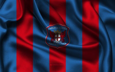 4k, Carlisle United FC logo, red blue silk fabric, English football team, Carlisle United FC emblem, League Two, Carlisle United FC, England, football, Carlisle United
