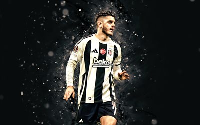 milot rashica, 4k, beyaz neon işıklar, besiktas, süper lig, kosova futbolcuları, milot rashica 4k, futbol, besiktas jk, bjk, besiktas fc, milot rashica besiktas