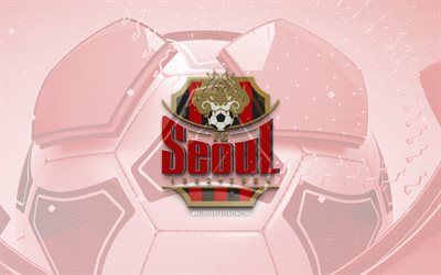 FC Seoul glossy logo, 4K, red football background, K League 1, soccer, FC Seoul, south korean football club, FC Seoul emblem, FC Seoul logo, Seoul FC