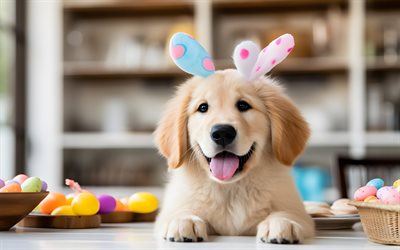 little golden retriever, ostern, kleiner welpe, süßer welpe, labrador, hunde, haustiere, süße tiere, golden retriever welpe