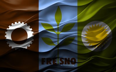 4k, fresno flagga, kalifornien, amerikanska städer, 3d fresno  flagga, usa, 3d  konsistens, fresno dag, amerikanska nationella symboler, 3d  konst, fresno