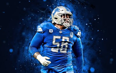 penei sewell, 4k, luci al neon blu, detroit lions, nfl, football american football, penei sewell 4k, football americano, national football league, penei sewell detroit lions
